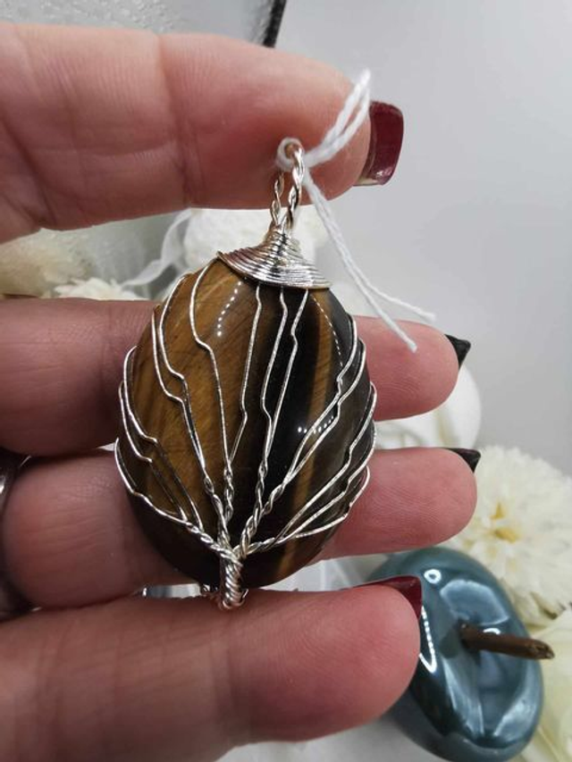 Pendentif Arbre de Vie - Œil de Tigre, Lapis Lazuli, Améthyste