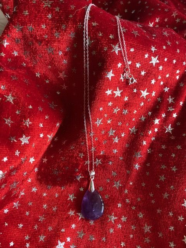 Pendentif Goutte en Améthyste - Chaîne en Argent 925
