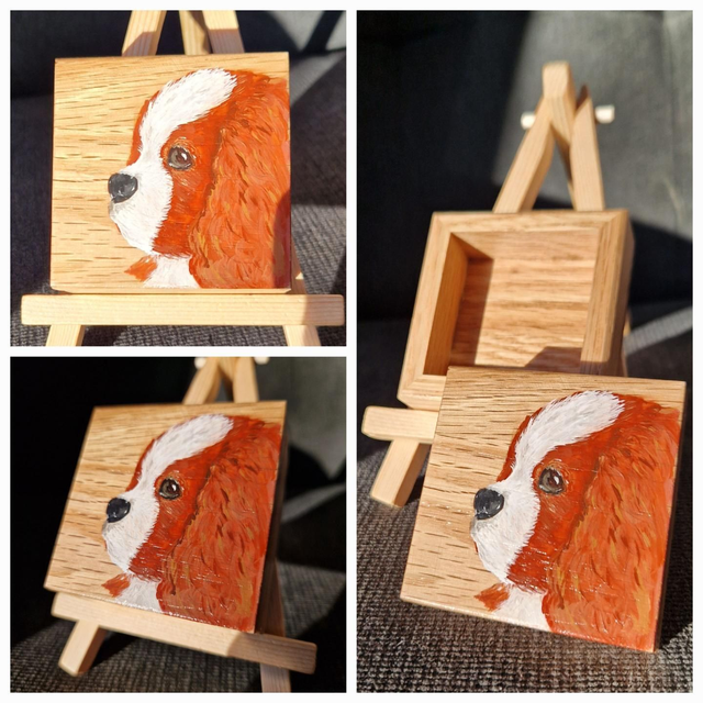 Cavalier king charles spaniel oak trinket box