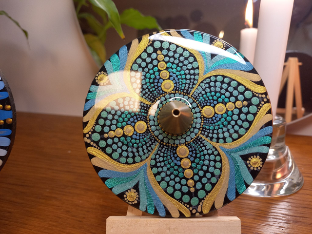 Porte-encens 10 cm nacré, turquoise et sable