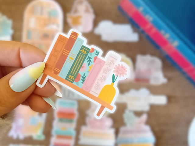 Sticker Holographique Waterproof - Petite Étagère avec Livres