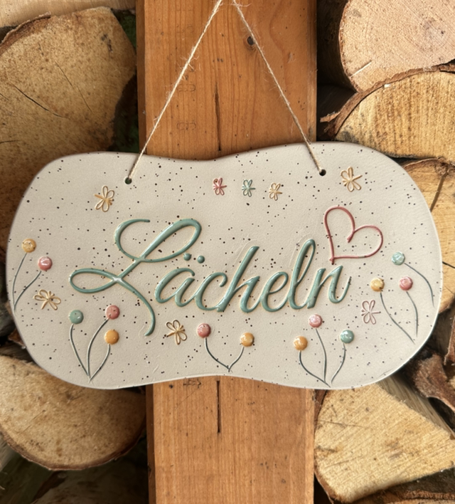 Keramikschild „ Lächeln“ Farbe: grün