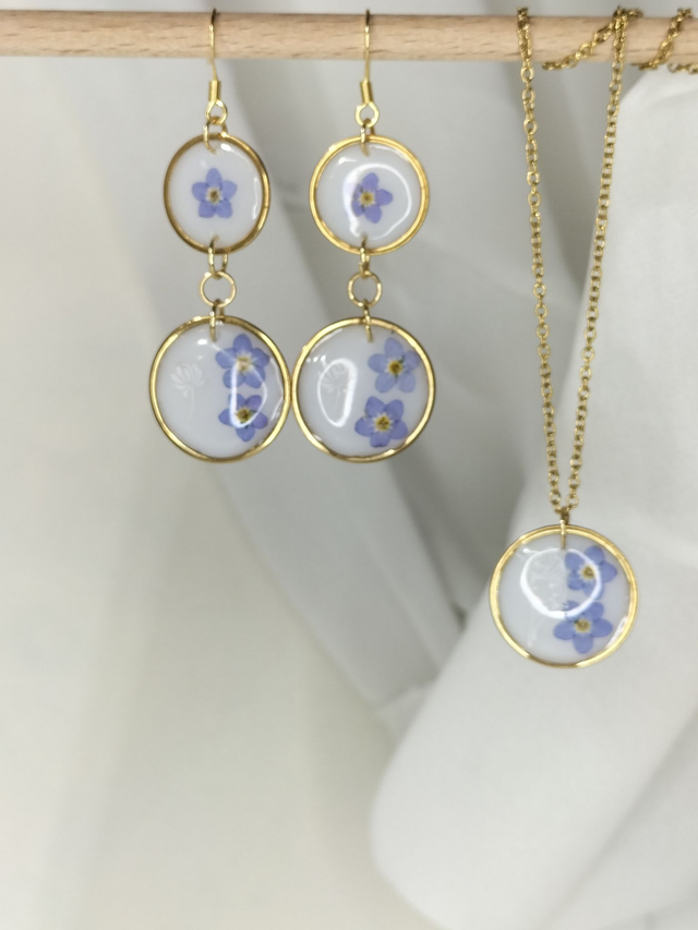 Parure myosotis monture dorée