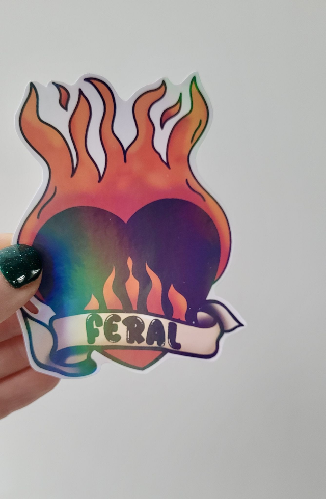 FERAL Sacred Heart Holographic Sticker – Tattoo-Inspired Glossy Vinyl