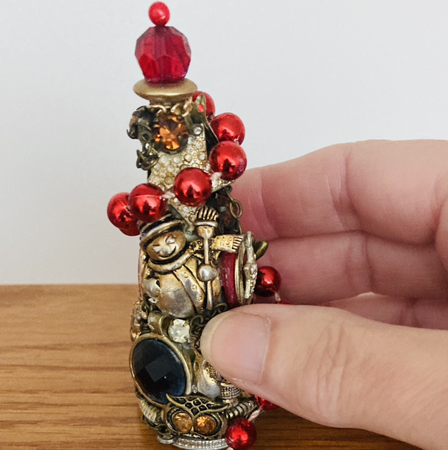 Mini Red &amp; Gold Xmas Jewelled Christmas Tree Unique Handmade Decoration