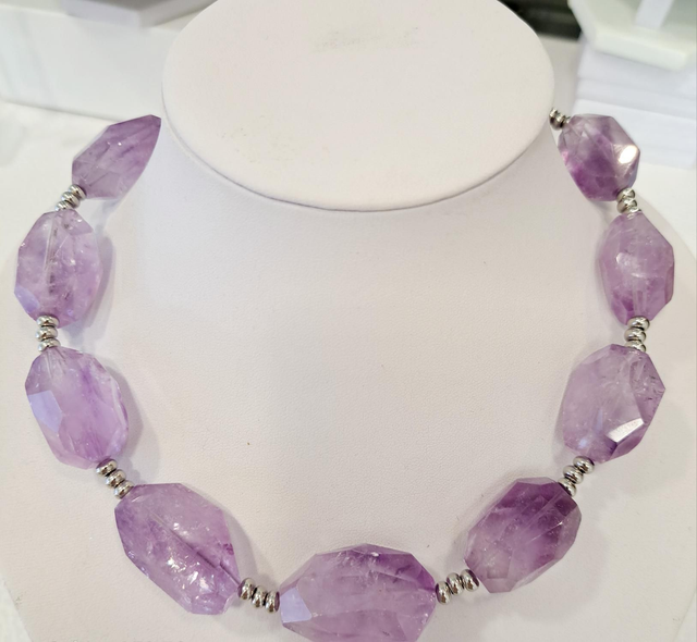 Collier Améthystes et acier hypoallergenique 