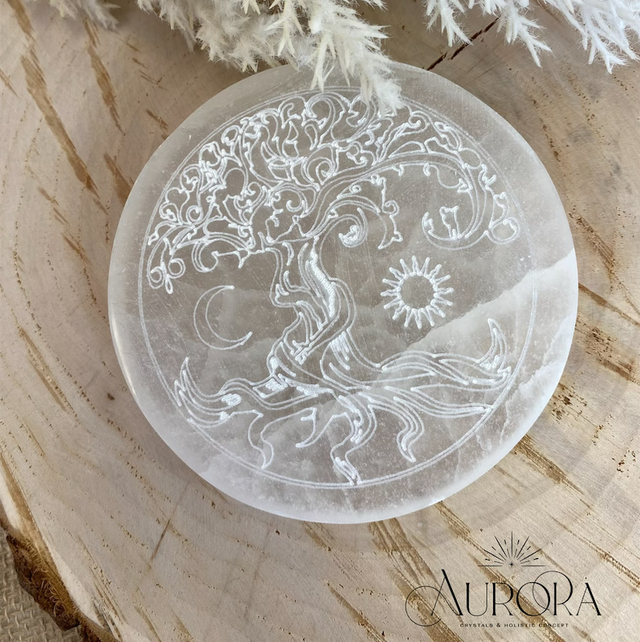 Selenit Scheibe Lebensbaum 