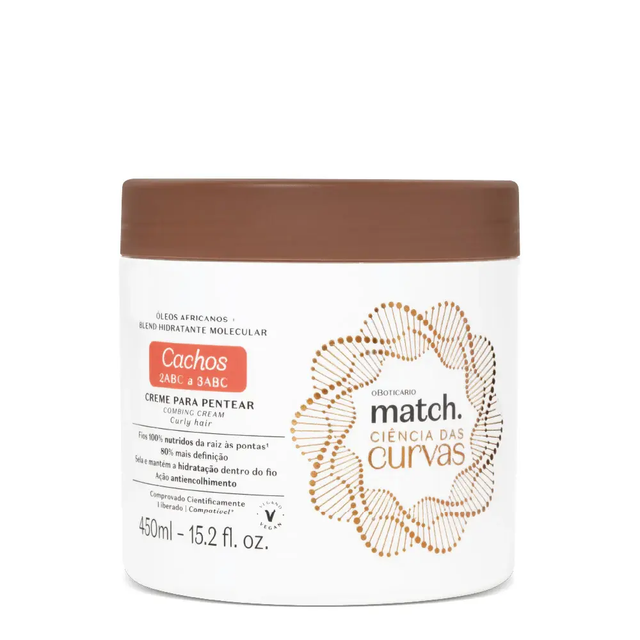 CREME PARA PENTEAR CACHOS MATCH CIÊNCIAS DAS CURVAS, 450ML O Boticário curls