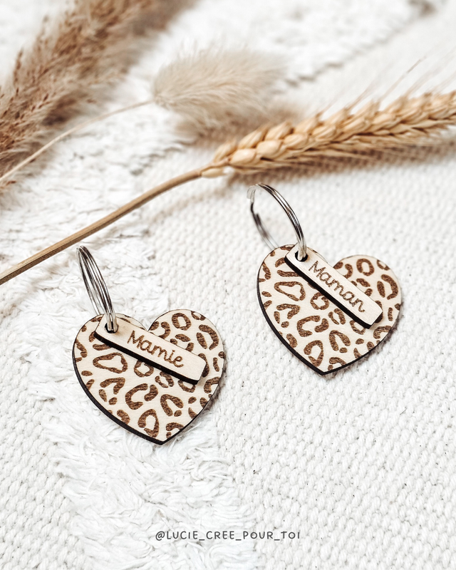 Porte-clé en bois - léopard