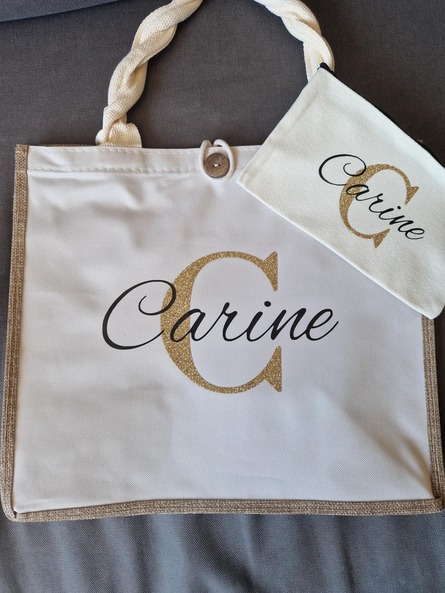 Sac en jute avec ou sans pochette - Prénom à personnaliser 