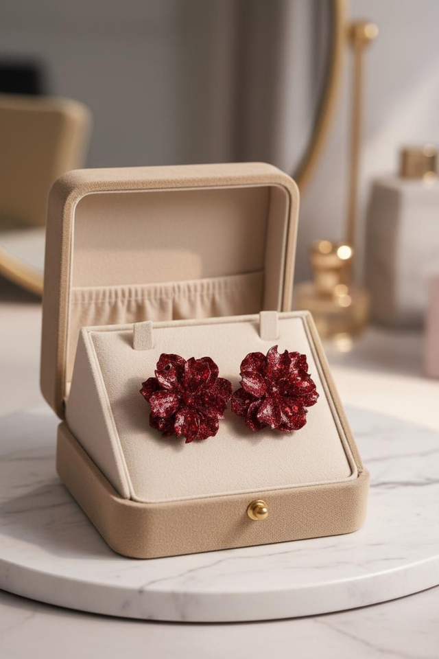 Boucles Camélia- Collection Saint Valentin rouge passion