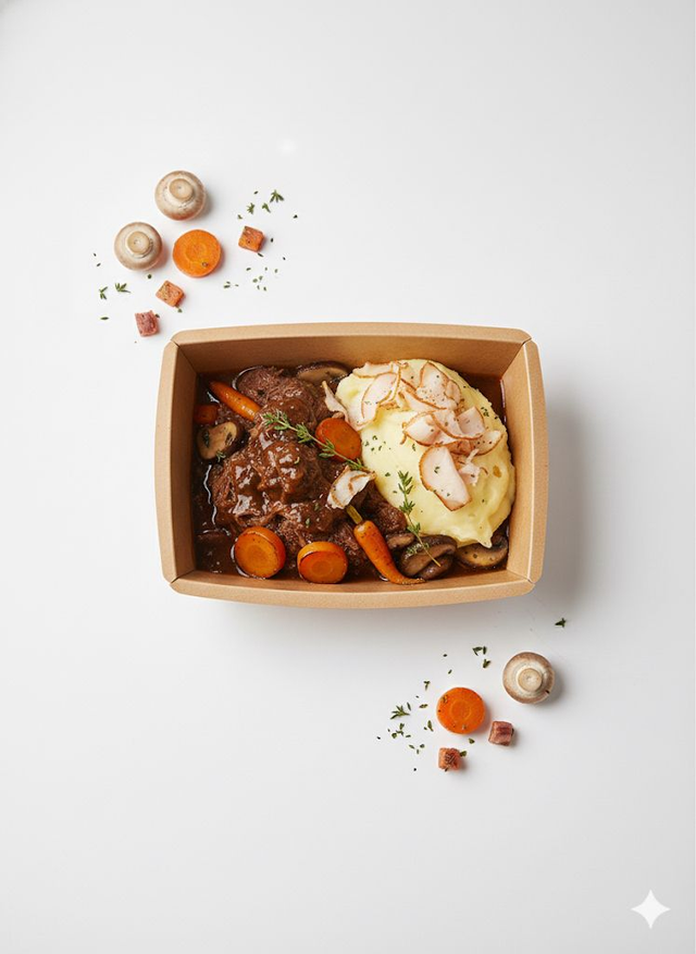 Bœuf Mijoté façon Bourguignon &amp; Purée
