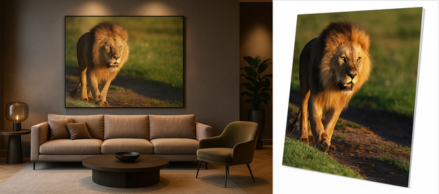 Re leone Stampa Fine-Art su carta cotone Hahnemūhle Photo Rag Ultra Smooth 305 gr montata su pannello piuma spessore 15 mm