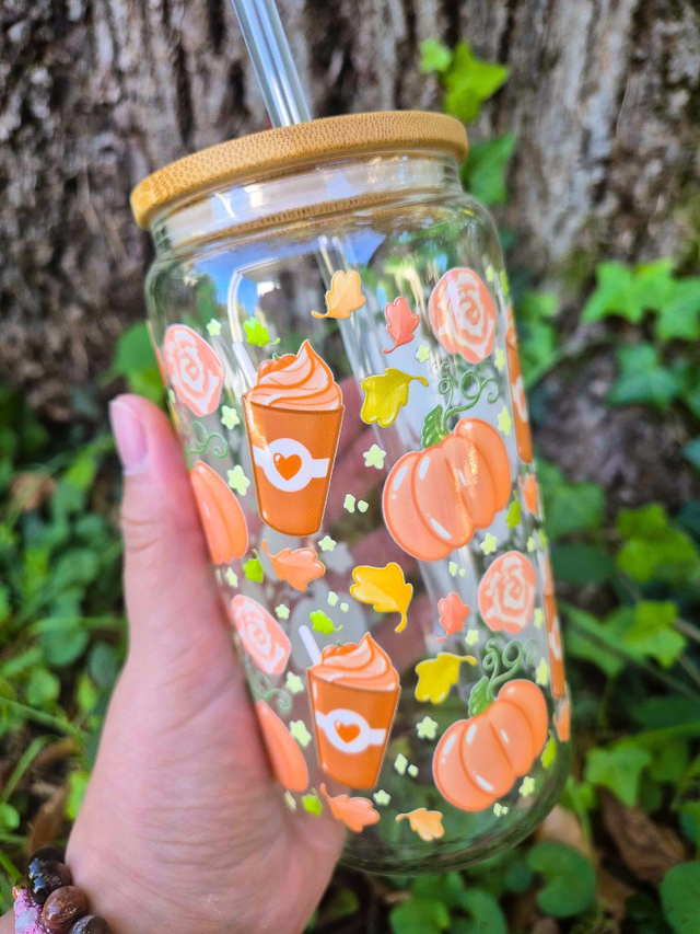 Verre canette avec bouchon et paille - Pumpkin spice latte