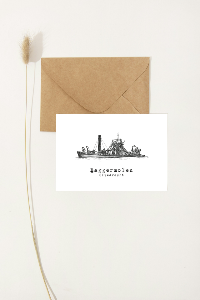 Ansichtkaart Baggermolen Sliedrecht | liggende kaart | met envelop of postkaart zonder 