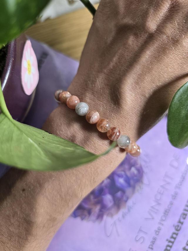 Pierre de Soleil multicolore - Bracelet avec perles de 7,5 mm 