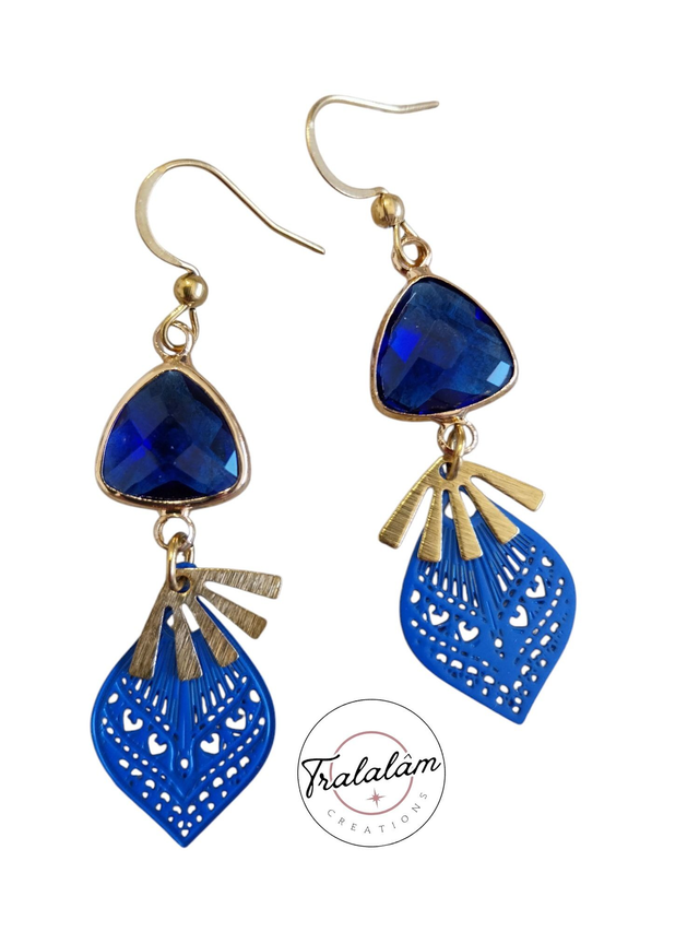 ✨Boucles d&#039;oreilles légères filigranées pierre bleu roi✨(153BO)