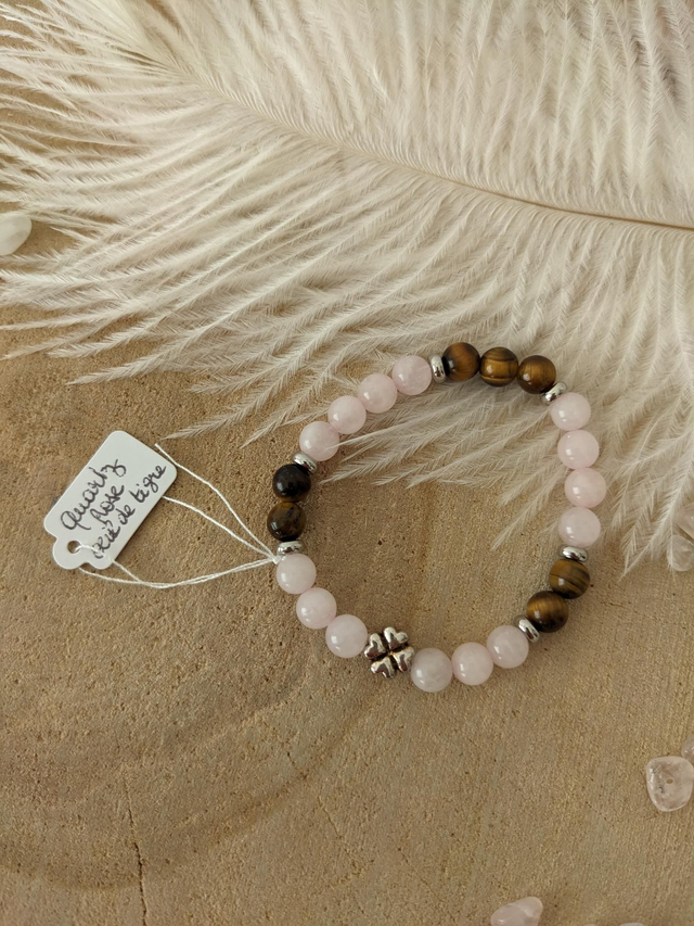 Bracelet Quartz Rose et Oeil de Tigre 