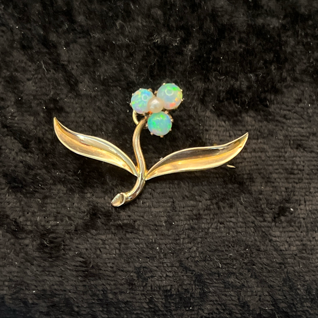 Antique 15ct Gold, Opal and Pearl Floral Brooch