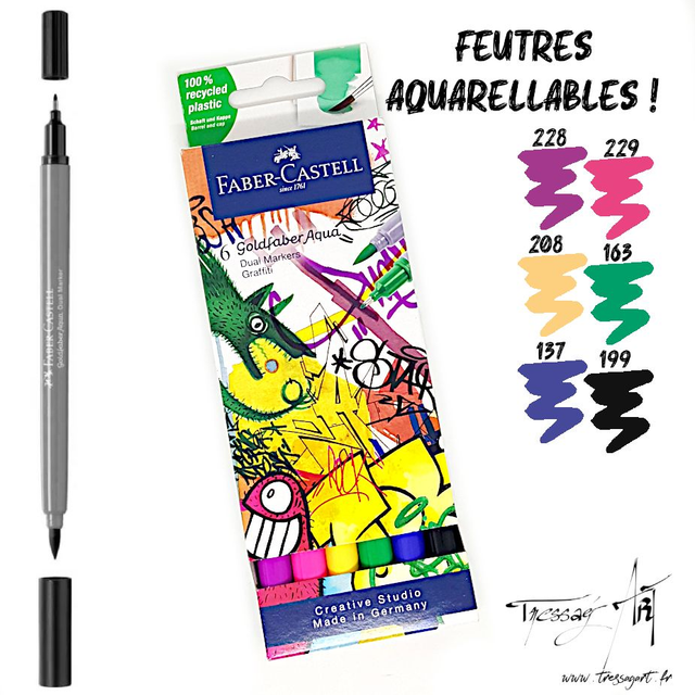 FABER CASTELL - 6 FEUTRES DOUBLE POINTE GOLDFABER AQUA GRAFFITI - FB097