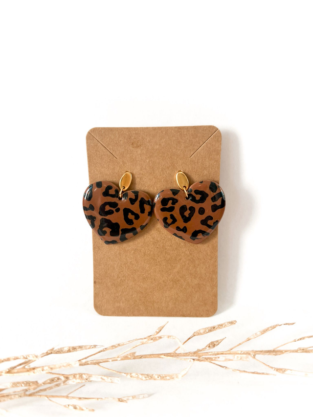 Boucles d'oreilles coeur / Marron et noir