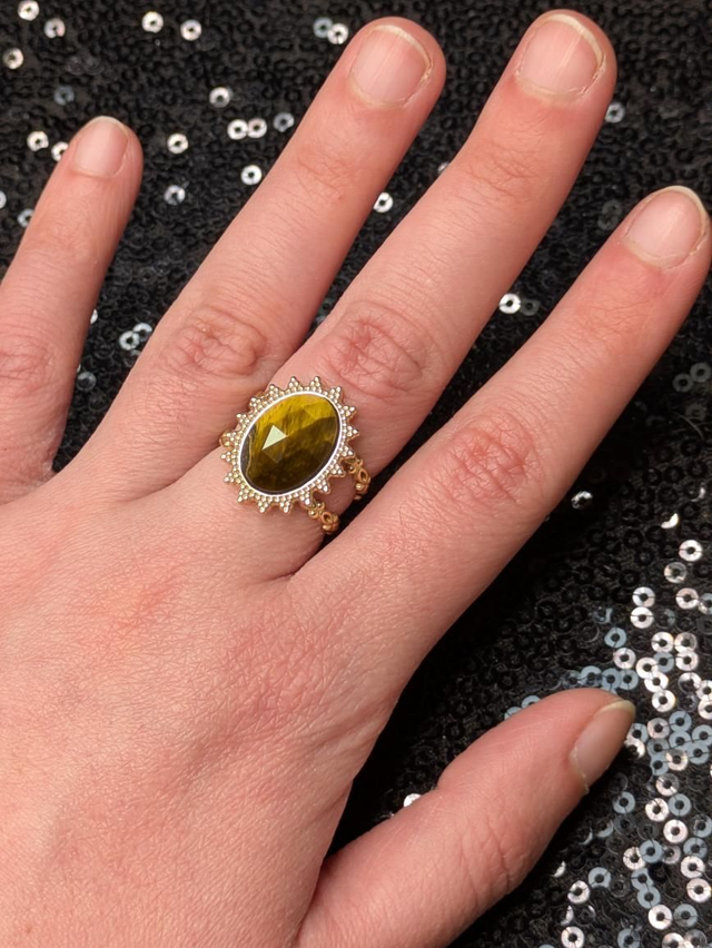 Bague œil de tigre facettes 