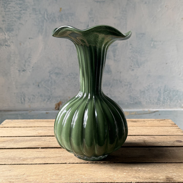 Green ribbed and fluted vase 