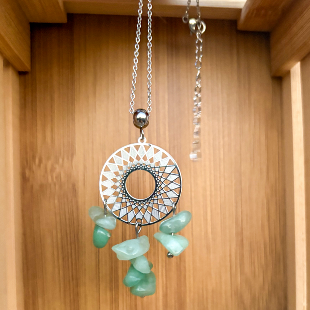 Collier Attrape rêve acier inoxydable &amp; chips d’aventurine