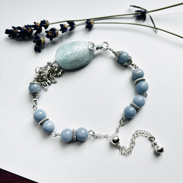 Made by Wind: Morganite Turtle Shell × Angelite Bracelet
