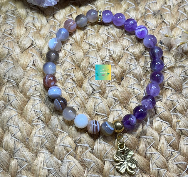 🪷🧘♀️ Bracelet en Agate Botswana et Améthyste