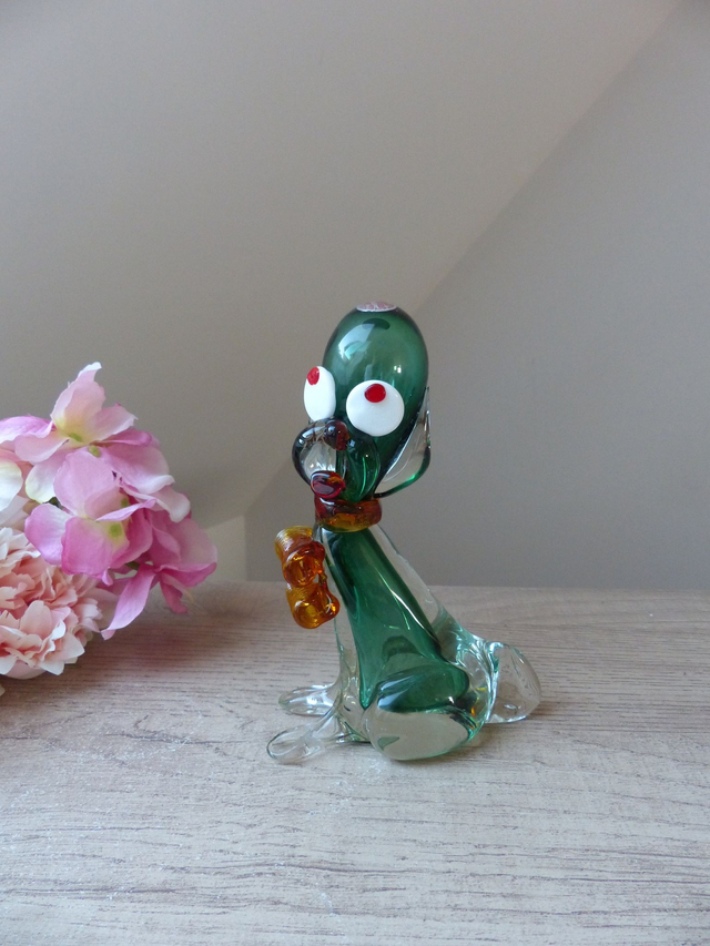 Sculpture Murano de Collection Adorable Chien Joueur en Verre, Figurine Chien en Verre Soufflé Presse Papier Décoration Maison, Art du Verre
