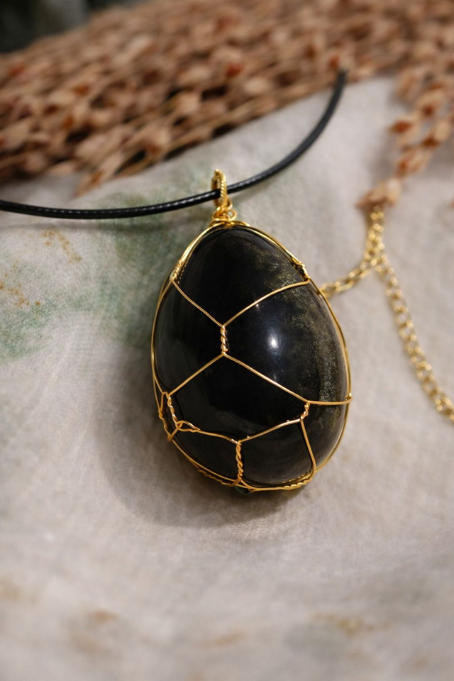 Collier Obsidienne Dorée