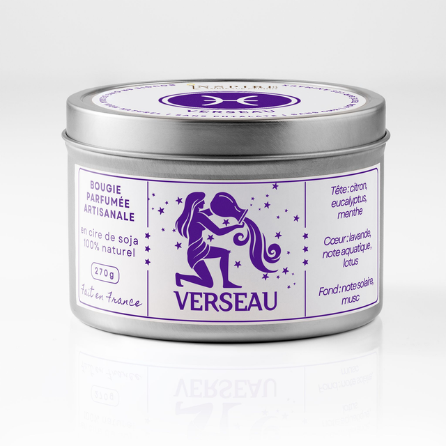 Bougie parfumée aromathérapie en cire de soja 100% naturelle - Verseau, 300g