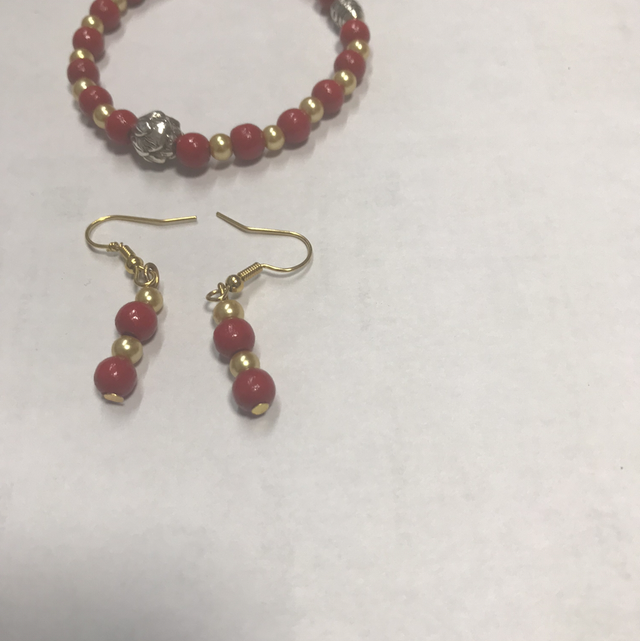 Red/Gold Earring/Bracelet Set -EBS01
