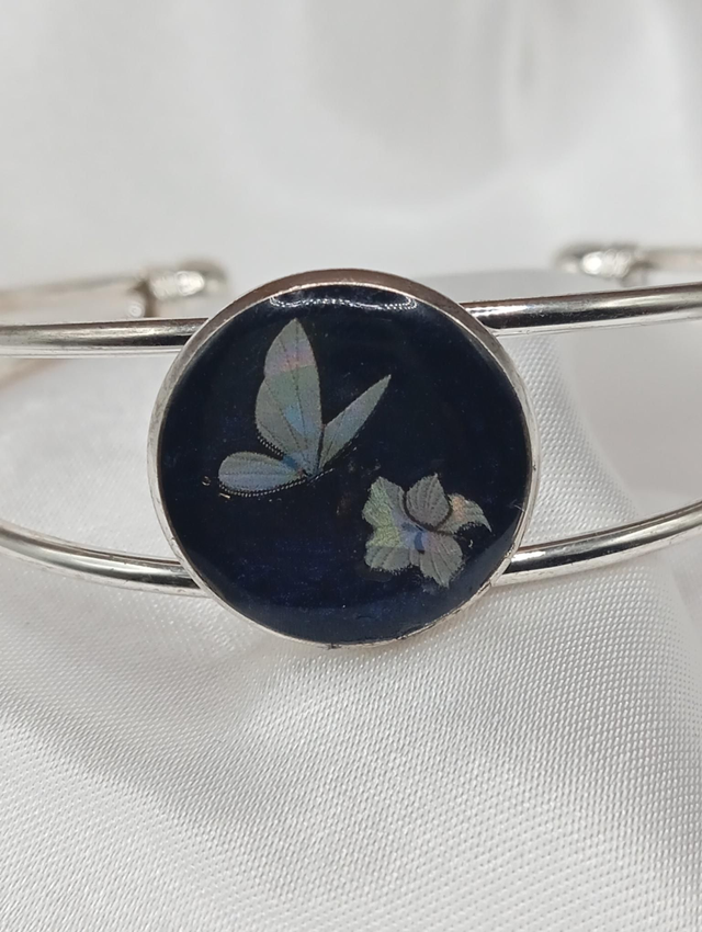 Jonc argenté Papillon bleu nuit 