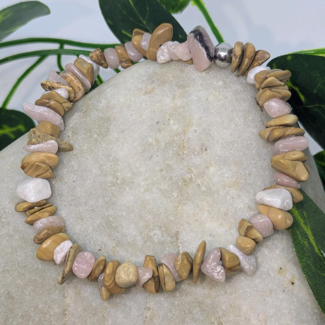 Bracelet &quot;Jaspe paysage &amp; Opale rose&quot; baroque BR-232