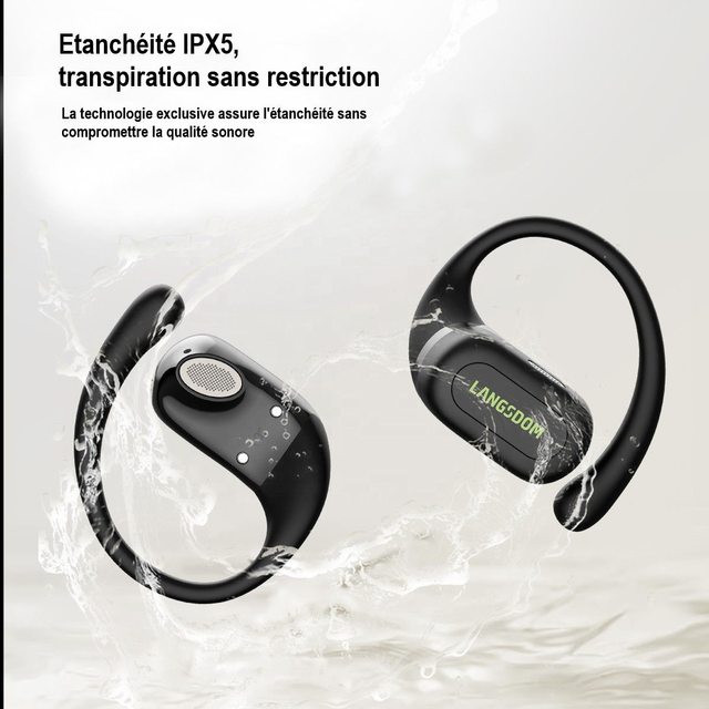 LANGSDOM TS19 Noir Écouteurs Bluetooth 5.4 TWS Écouteurs à conduction osseuse sans fil Casque antibruit à oreille ouverte Écouteurs pour sportif
