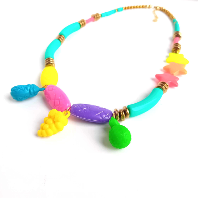 Collier 90&#039;s Flashy éco-responsable - PERLES vintage RECYCLÉES années 90 - Multicolore - Pièce Unique