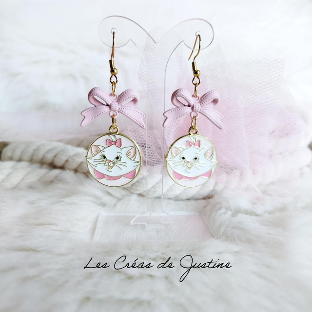 Boucles d&#039;oreilles Marie nœud rose 