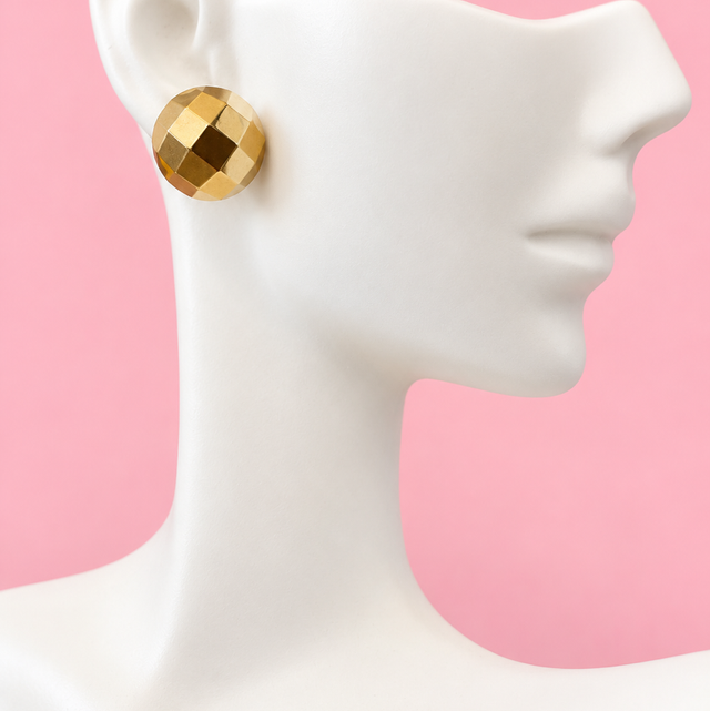9ct Gold Faceted Dome Stud Earrings 