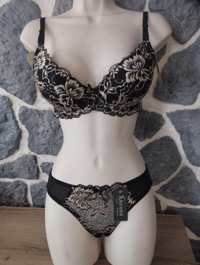 Ensemble bonnet B doré et noir avec rembourrage et armatures, push up