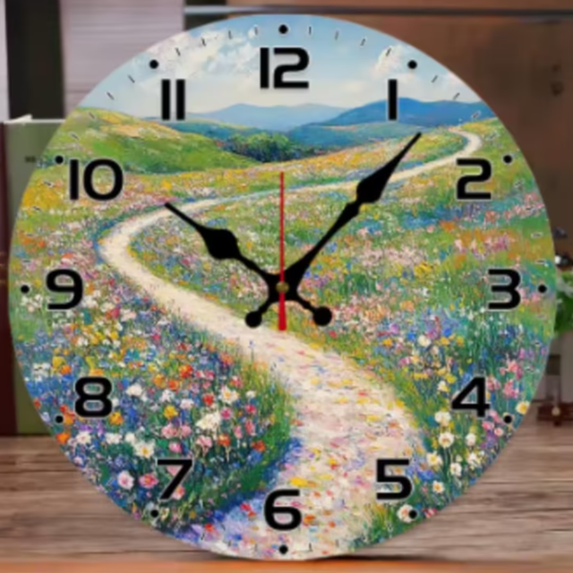 Ronde wandklok van hout Bloemenpad (25cm)