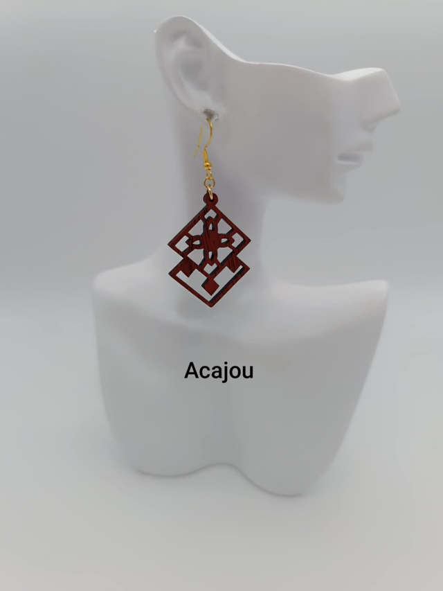 Boucles d'oreilles en bois Double losange