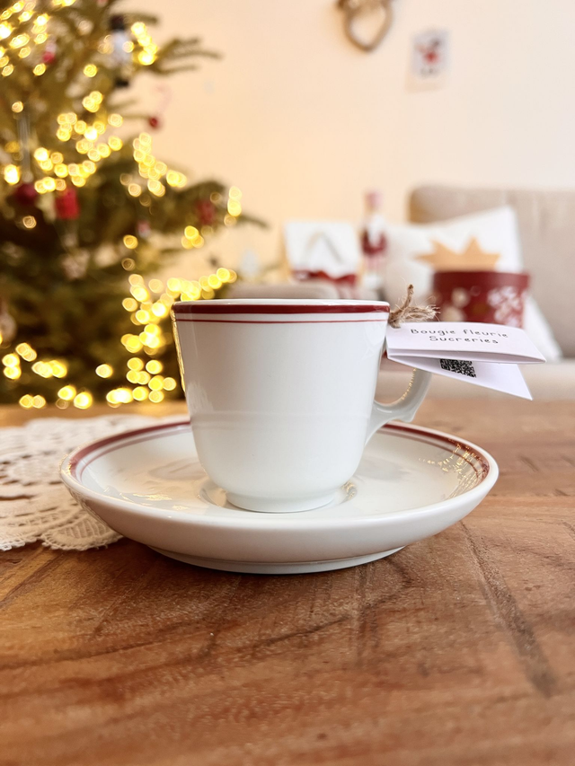 đ Bougie Sucreries - tasse Ă cafĂ© "double liserĂ© bordeaux" avec sous-tasse