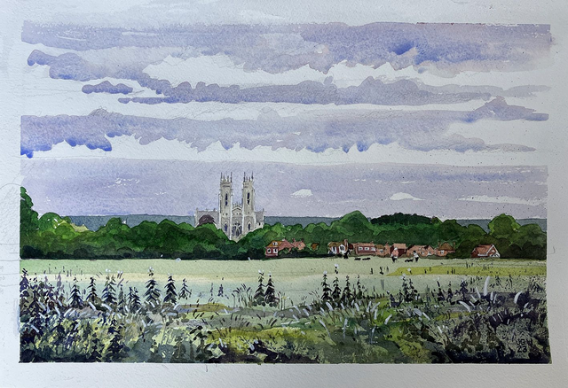 Beverley Minster from the Westwood. Watercolour, 22x15 inch, unframed.