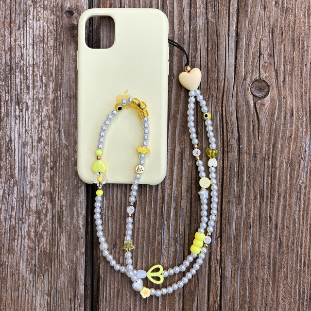 Grigri de téléphone Nacré Jaune - Taille L  