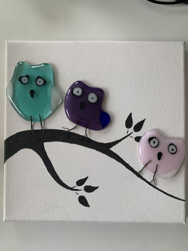 Fused Glass Aurora's Bird Picture on Canvas approx. 20 x 20cm