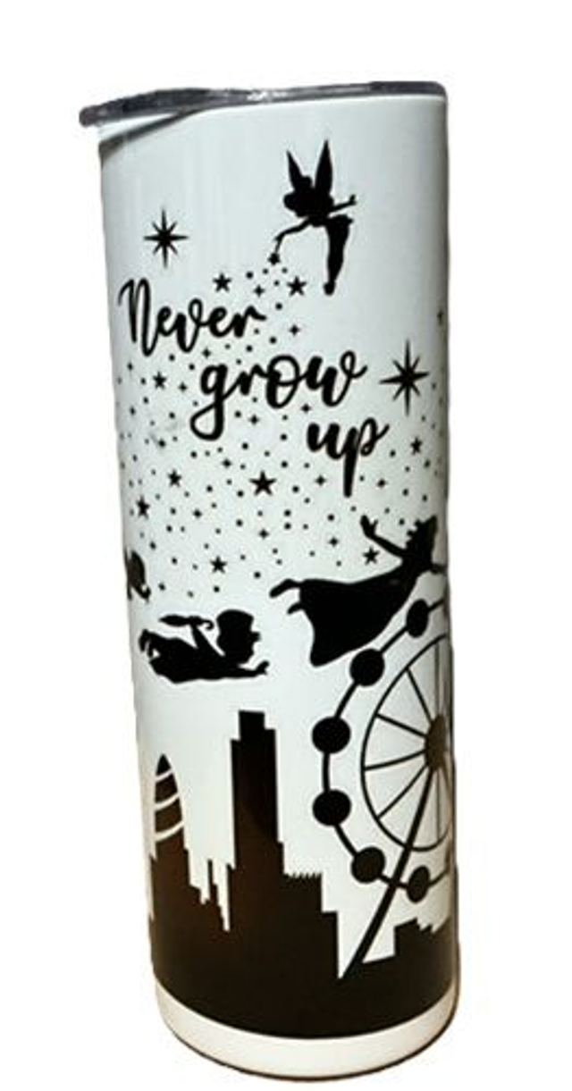peter pan flask - 20 oz Stainless Steel Straight Skinny Tumbler, White Double Walled Vacuum Tumbler with Straws 
