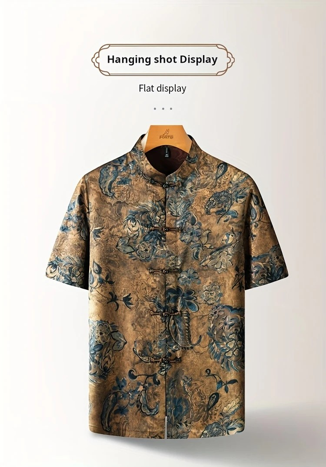 Men's FORTEI Traditional Chinese Tang Suit Short Sleeve Shirt