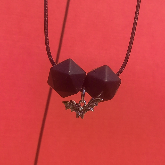 Silver Bat - Black Hexagon - Chew Necklace [NL-STM-B-BAT]